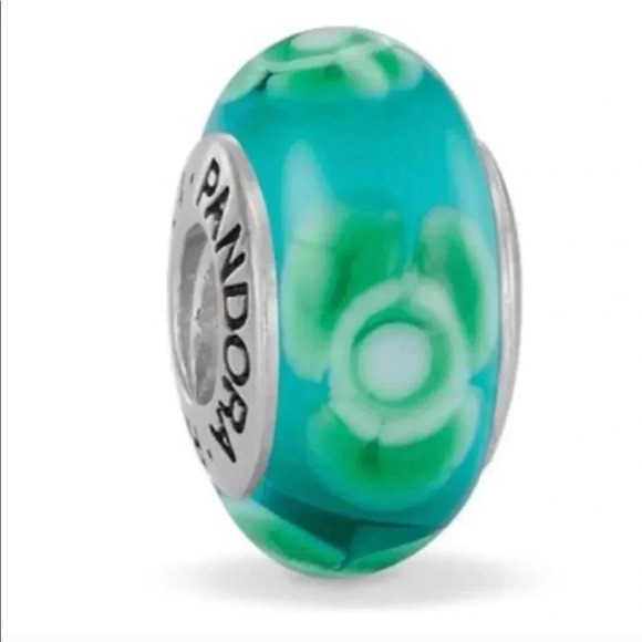 Pandora Jewelry Turquoise Flower Glass Charm - Picture 1 of 8